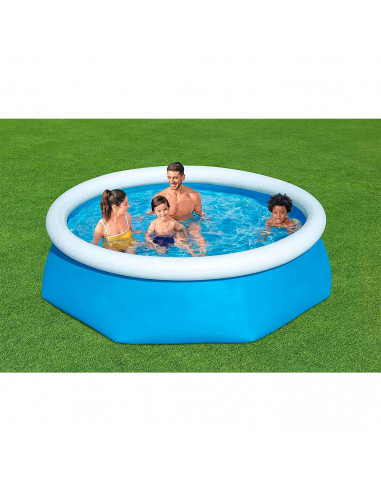 Tradineur - Piscina familiar con aro hinchable, paredes resistentes a pinchazos y a rayos UV, fácil montaje (Azul y blanco, 1880