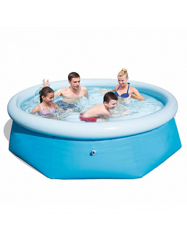 Tradineur - Piscina familiar con aro hinchable, paredes resistentes a pinchazos y a rayos UV, fácil montaje (Azul y blanco, 1880