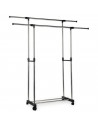 Tradineur - Perchero burro doble extensible con ruedas, acero y plástico, altura y anchura regulables, fácil montaje, 80-150 x 4