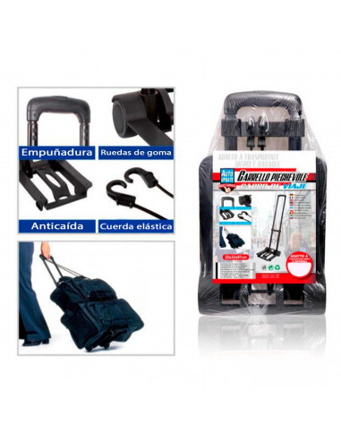 Tradineur - Carro portamaletas Plegable - Fabricado de Acero - Ruedas de 7 cm - Carrito de Mano para Viajes con Pulpo elástico -