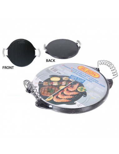 Tradineur - Plancha de cocina con doble cara, parrilla de hierro fundido esmaltada con asas, asadora redonda, barbacoa, asar car