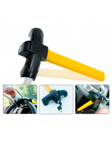 Tradineur - Barra antirrobo para volante de coche, bloqueo universal para vehículos, 2 llaves, dispositivo alta seguridad, 34,5