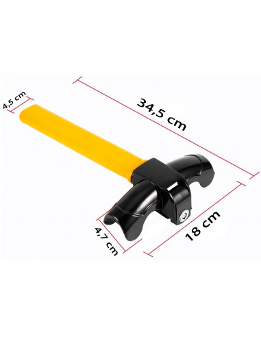 Tradineur - Barra antirrobo para volante de coche, bloqueo universal para vehículos, 2 llaves, dispositivo alta seguridad, 34,5