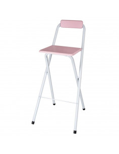 Tradineur - Taburete bar metálico plegable con asiento y respaldo de madera, reposapiés, banqueta, silla, interior, cocina, hoga