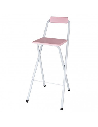 Tradineur - Taburete bar metálico plegable con asiento y respaldo de madera, reposapiés, banqueta, silla, interior, cocina, hoga