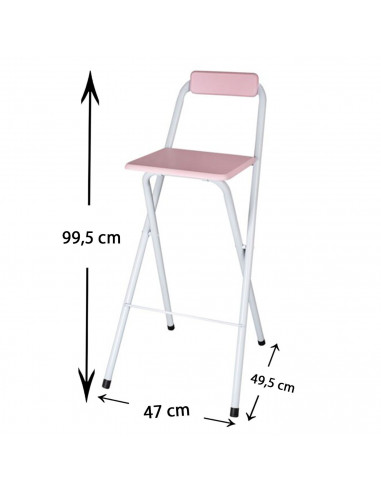 Tradineur - Taburete bar metálico plegable con asiento y respaldo de madera, reposapiés, banqueta, silla, interior, cocina, hoga