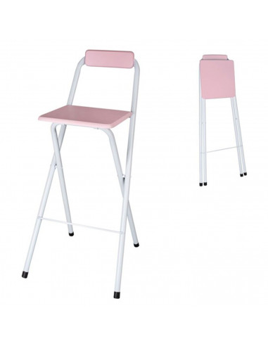Tradineur - Taburete bar metálico plegable con asiento y respaldo de madera, reposapiés, banqueta, silla, interior, cocina, hoga