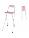 Tradineur - Taburete bar metálico plegable con asiento y respaldo de madera, reposapiés, banqueta, silla, interior, cocina, hoga