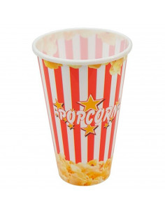 Tradineur - Cubo de palomitas de plástico a rayas, recipiente reutilizable para cine en casa, fiestas, celebraciones (Rojo y bla