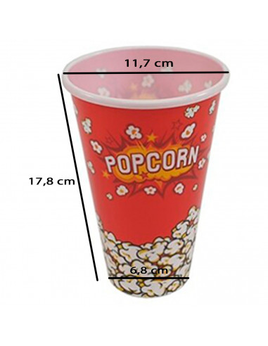 Tradineur - Cubo de palomitas de plástico, recipiente reutilizable para cine en casa, fiestas, celebraciones (Rojo, 17,8 x 11,7