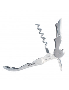Tradineur - Sacacorchos de acero inoxidable de 2 tiempos con cuchilla cortacápsulas, 12 cm, abrebotellas, decapsulador para bote