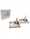 Tradineur - Jardín zen con Buda y 2 portavelas, figura de buda para meditación, relajación, regalo, incluye arena y piedras, 14