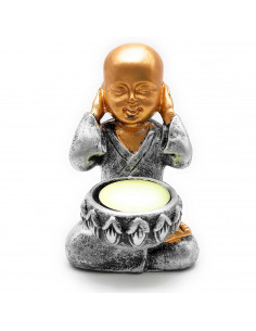Tradineur - Figura de Buda sentado con portavelas, monje decorativo de resina con vela, regalo original, meditación, relajación,