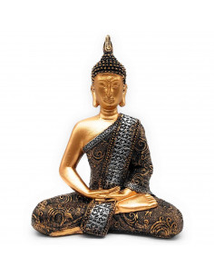 Tradineur - Figura de Buda sentado "Dhyana Mudra", estatua decorativa de resina, regalo original, meditación, relajación, 26 x 1