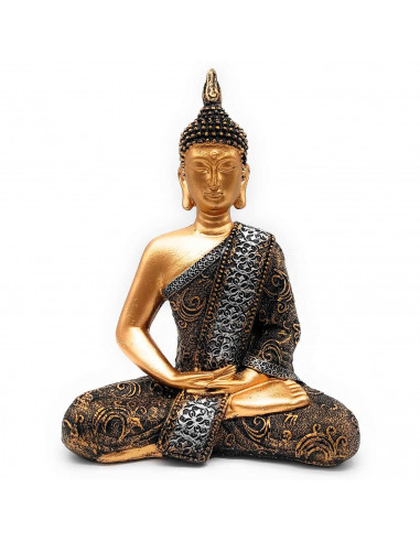 Tradineur - Figura de Buda sentado "Dhyana Mudra", estatua decorativa de resina, regalo original, meditación, relajación, 26 x 1