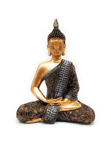 Tradineur - Figura de Buda sentado "Dhyana Mudra", estatua decorativa de resina, regalo original, meditación, relajación, 26 x 1