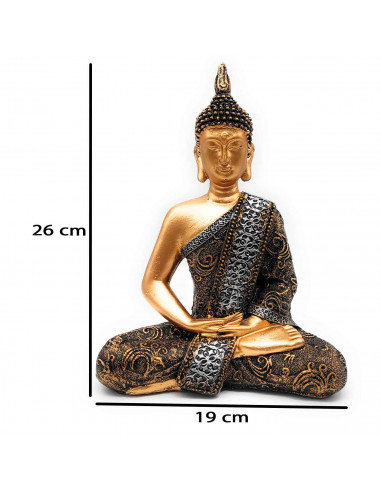 Tradineur - Figura de Buda sentado "Dhyana Mudra", estatua decorativa de resina, regalo original, meditación, relajación, 26 x 1