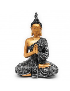 Tradineur - Figura de Buda sentado "Namaskara Mudra", estatua decorativa de resina, regalo original, meditación, relajación, 19