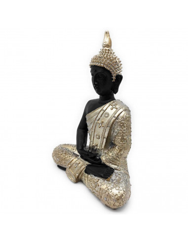 Tradineur - Figura de Buda sentado de resina "Dhyana Mudra", estatua decorativa, regalo original, meditación, relajación, 27 x 2