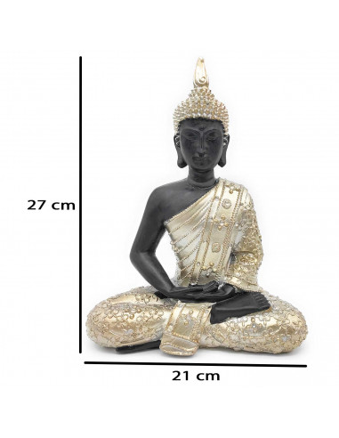Tradineur - Figura de Buda sentado de resina "Dhyana Mudra", estatua decorativa, regalo original, meditación, relajación, 27 x 2
