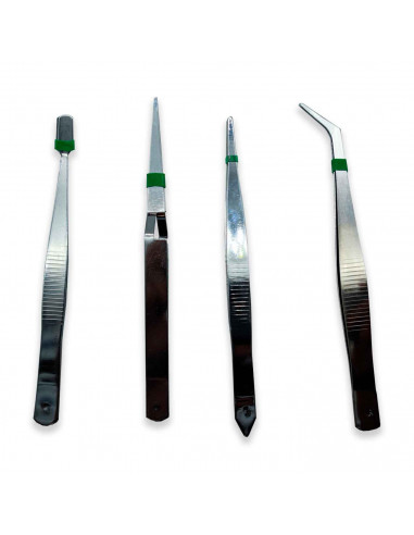 Tradineur - Set de 4 pinzas - Fabricado en acero inoxidable - alta dureza, fácil de sujetar, duradero y sin temblar. 