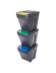 Tradineur - Set de 3 Cubos de plástico para el reciclaje. - Contenedor para el hogar, trabajo, clases, etc. - Cubo de plástico p