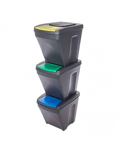 Tradineur - Set de 3 Cubos de plástico para el reciclaje. - Contenedor para el hogar, trabajo, clases, etc. - Cubo de plástico p