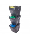 Tradineur - Set de 3 Cubos de plástico para el reciclaje. - Contenedor para el hogar, trabajo, clases, etc. - Cubo de plástico p
