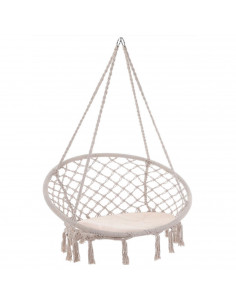 Tradineur - Silla columpio con cojín, hamaca colgante, asiento con cuerda de algodón, interior y exterior: dormitorio, patio o j