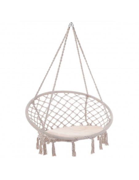 Tradineur - Silla columpio con cojín, hamaca colgante, asiento con cuerda de algodón, interior y exterior: dormitorio, patio o j