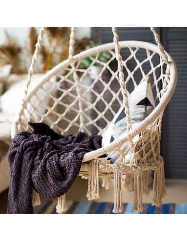 Tradineur - Silla columpio con cojín, hamaca colgante, asiento con cuerda de algodón, interior y exterior: dormitorio, patio o j