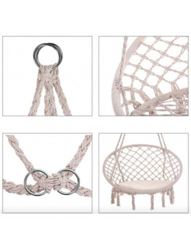Tradineur - Silla columpio con cojín, hamaca colgante, asiento con cuerda de algodón, interior y exterior: dormitorio, patio o j