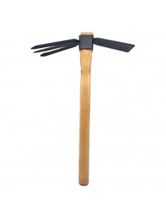 Tradineur - Azada con 3 picos y mango de madera - Fabricado en acero - Diseño ergonómico - Fácil y cómodo - Herramienta manual -