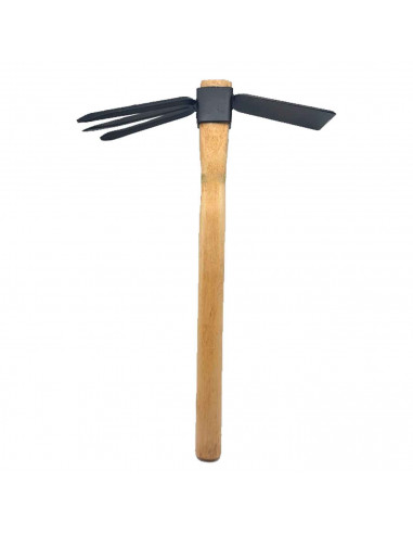 Tradineur - Azada con 3 picos y mango de madera - Fabricado en acero - Diseño ergonómico - Fácil y cómodo - Herramienta manual -