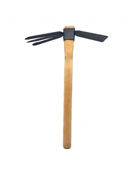 Tradineur - Azada con 3 picos y mango de madera - Fabricado en acero - Diseño ergonómico - Fácil y cómodo - Herramienta manual -