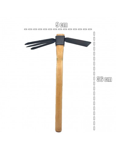 Tradineur - Azada con 3 picos y mango de madera - Fabricado en acero - Diseño ergonómico - Fácil y cómodo - Herramienta manual -