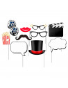 Tradineur - Kit de 10 piezas de Photocall de cine - Incluye bigotes, anteojos, labios, sombrero, corbatas y mucho más - Fiesta d