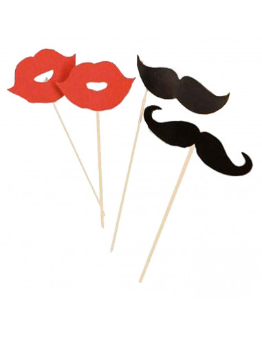 Tradineur - Kit de 12 piezas de Photocall de fiesta - Incluye bigotes, anteojos, labios, sombrero, corbatas y mucho más.