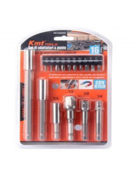 Juego de 16 puntas y adaptadores para destornilladores o taladro de 21 x 13 cm. Set para realizar labores de bricolaje. Pack 16