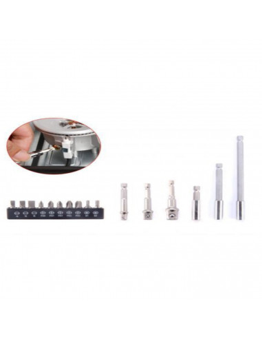 Juego de 16 puntas y adaptadores para destornilladores o taladro de 21 x 13 cm. Set para realizar labores de bricolaje. Pack 16