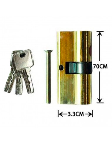 Tradineur - Cilindro de seguridad metálico 70 mm con 3 llaves, cerradura cilíndrica de perfil reversible para puertas, bombín de