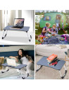 Tradineur - Mesa de cama para portátil, bandeja de MDF con patas plegables, portavasos y ranura para tablet, desayuno, sofá (Neg