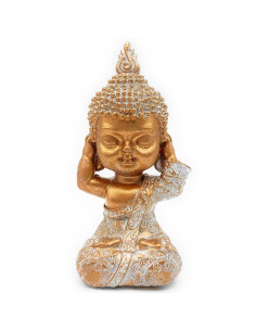 Tradineur - Figura de Buda sentado, estatua decorativa de resina, regalo original, meditación, relajación, 12,5 x 6,3 x 4,7 cm,