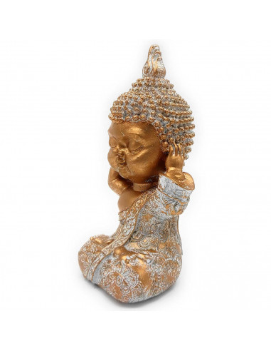 Tradineur - Figura de Buda sentado, estatua decorativa de resina, regalo original, meditación, relajación, 12,5 x 6,3 x 4,7 cm,