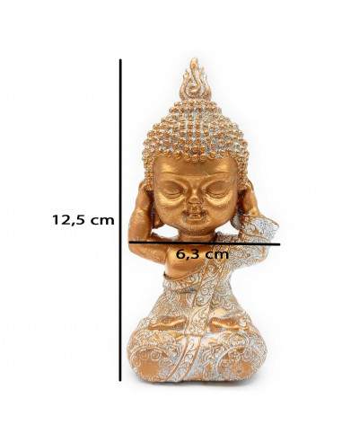 Tradineur - Figura de Buda sentado, estatua decorativa de resina, regalo original, meditación, relajación, 12,5 x 6,3 x 4,7 cm,