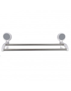 Toallero de baño, barra doble 48,5 cm, sin taladrar, sujección con ventosas, soporte para colgar toallas, dos barras paralelas,