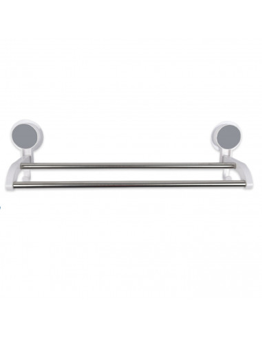 Toallero de baño, barra doble 48,5 cm, sin taladrar, sujección con ventosas, soporte para colgar toallas, dos barras paralelas,