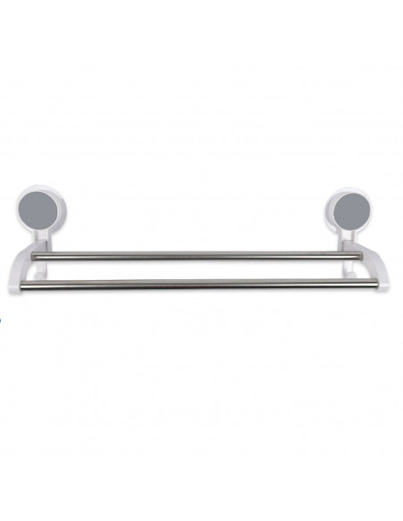 Toallero de baño, barra doble 48,5 cm, sin taladrar, sujección con ventosas, soporte para colgar toallas, dos barras paralelas,