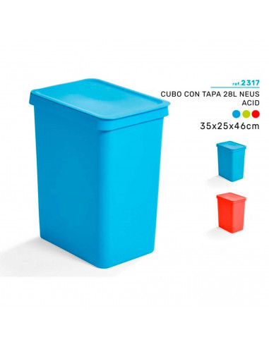 Tradineur - Cubo de basura rectangular con tapa - Fabricado en Plástico - Capacidad de 28 Litros - 44,5 x 35 x 25 cm - Color Ale