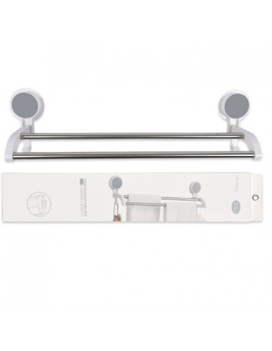 Toallero de baño, barra doble 48,5 cm, sin taladrar, sujección con ventosas, soporte para colgar toallas, dos barras paralelas,